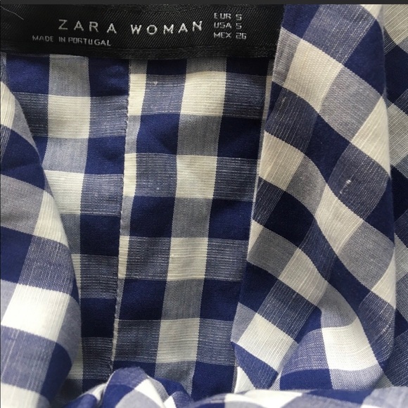ZARA Navy Gingham Checked Cutout Midi Dress - Picture 6 of 7
